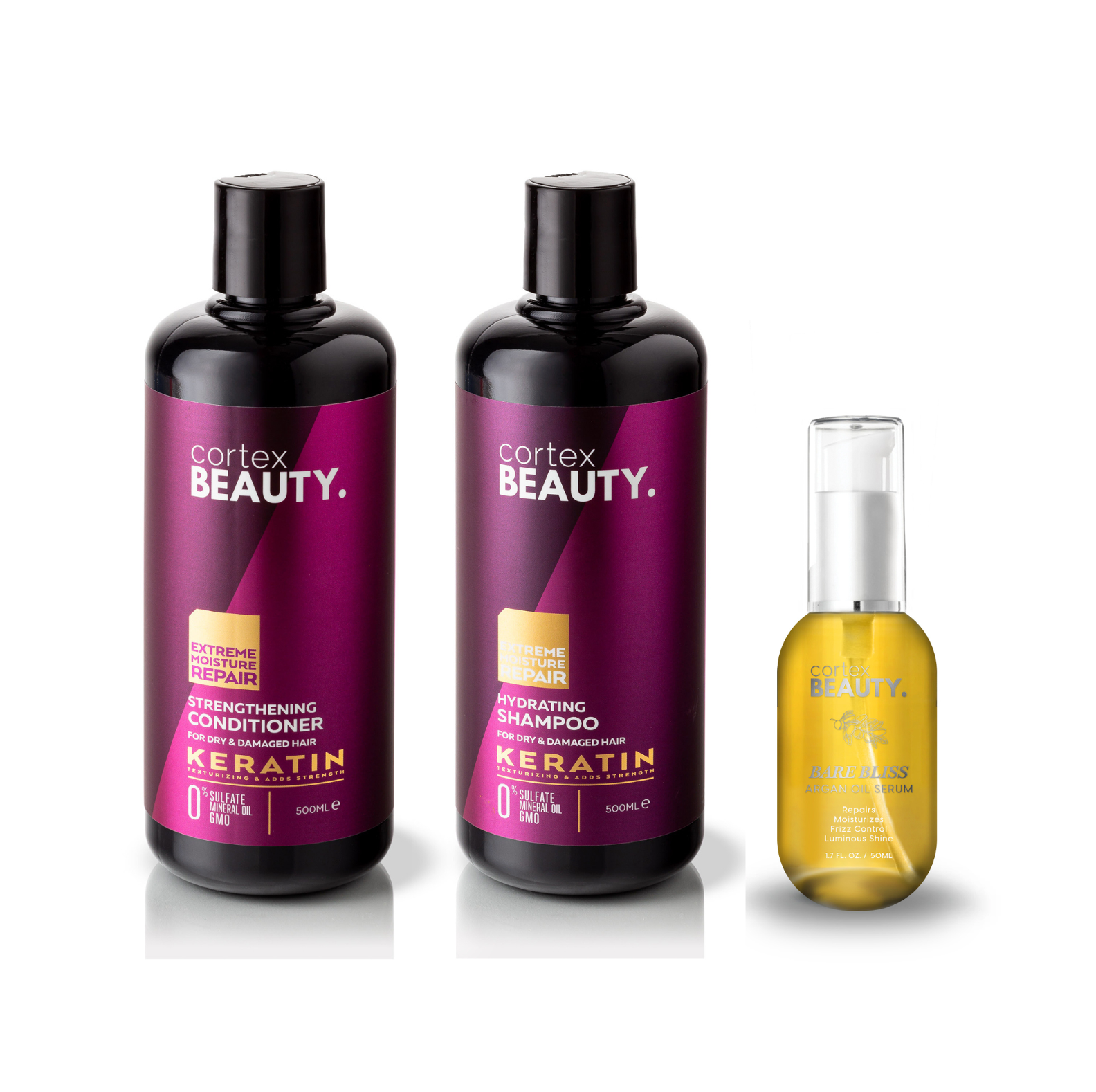 Keratin Hydrating Shampoo, Strengthening Conditioner, and Argan Oil Set